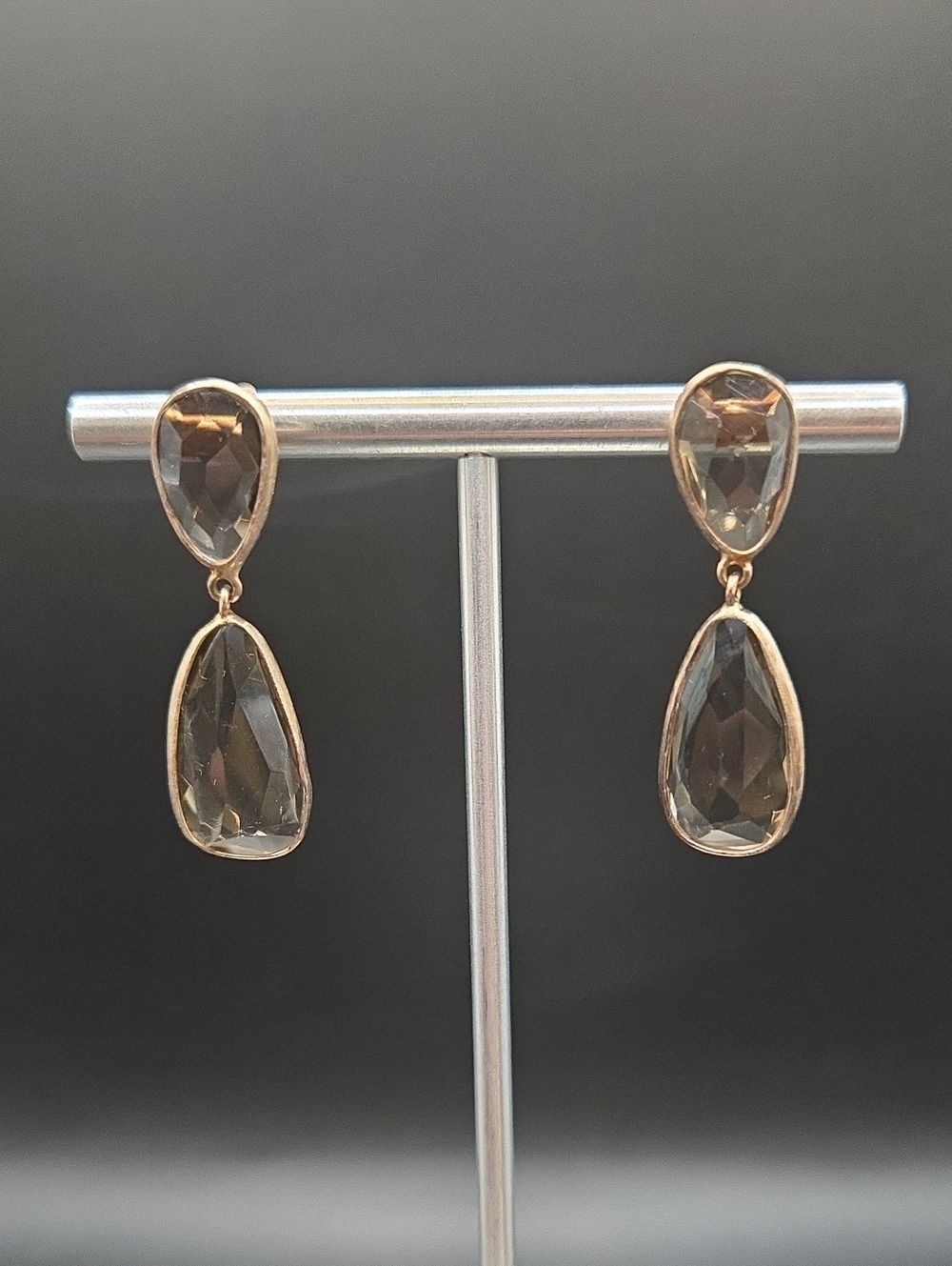 18k Rose Gold Over .925 Silver Smoky Quartz Teardrop Drop Earrings - NEW
